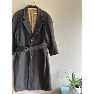 Mario Valente Coat Mens 40R Wool Cashmere Belted Lined Italy Herringbone Brown